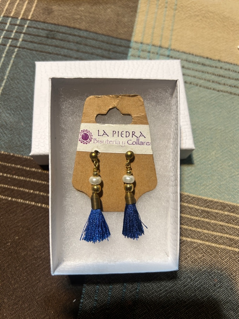 La Piedra Blue Tassel Pearl Drop Earrings